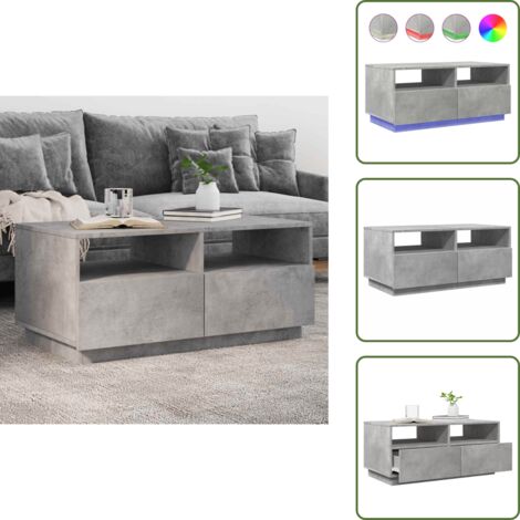 Tavolino da tè - vidaXL Tavolino da Soggiorno con Luci LED Grigio Cemento 90x49x40 cm - Tavolino laterale