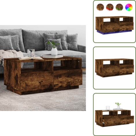 Tavolino da tè - vidaXL Tavolino da Soggiorno con Luci LED Rovere Fumo 90x49x40 cm - Tavolino laterale