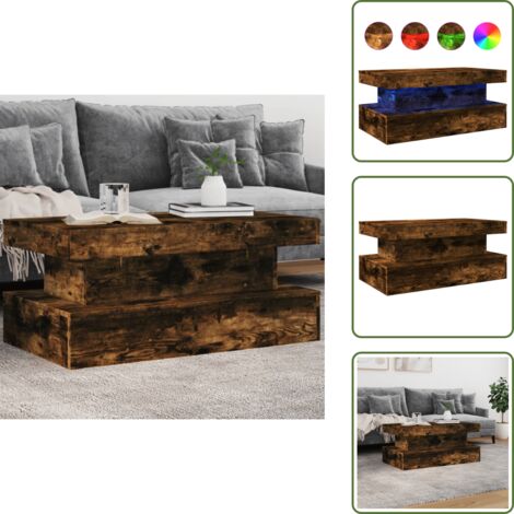 Tavolino da tè - vidaXL Tavolino da Soggiorno con Luci LED Rovere Fumo 90x50x40 cm - Tavolino laterale