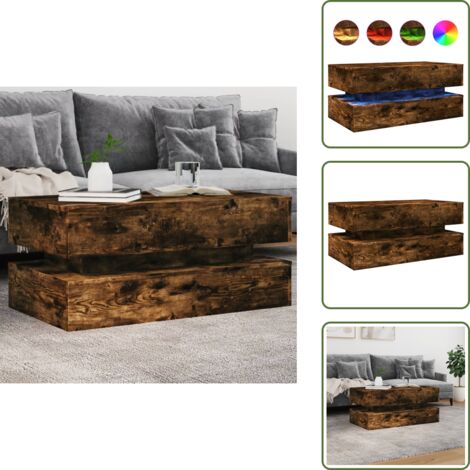 Tavolino da tè - vidaXL Tavolino da Soggiorno con Luci LED Rovere Fumo 90x50x40 cm - Tavolino laterale