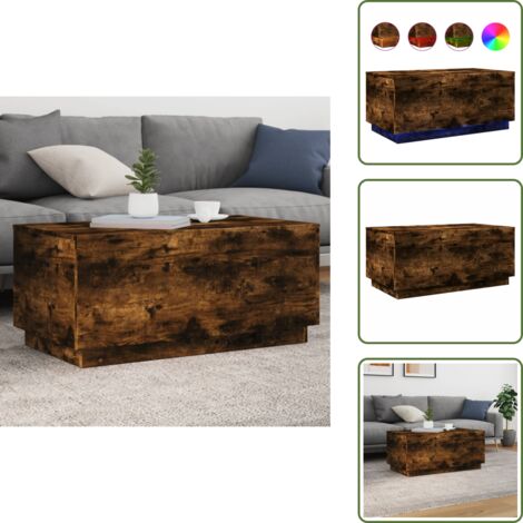 Tavolino da tè - vidaXL Tavolino da Soggiorno con Luci LED Rovere Fumo 90x50x40 cm - Tavolino laterale
