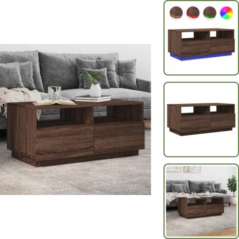 Tavolino da tè - vidaXL Tavolino da Soggiorno con Luci LED Rovere Marrone 90x49x40 cm - Tavolino laterale