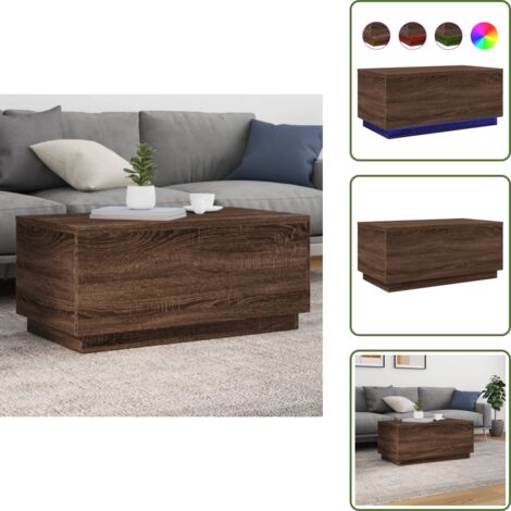 Tavolino da tè - vidaXL Tavolino da Soggiorno con Luci LED Rovere Marrone 90x50x40 cm - Tavolino laterale