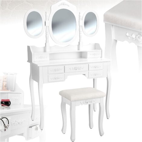 Tavolino da trucco, toeletta, con 7 cassetti, specchio e sgabello effetto retrò - tavolo da trucco, tavolo trucco, tavolo per trucco