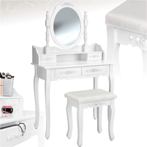 Tavolino da trucco, toeletta, con specchio e sgabello effetto retrò - tavolo da trucco, tavolo trucco, tavolo per trucco