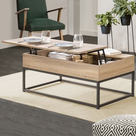Tavolino DETROIT con piano sollevabile, design industriale