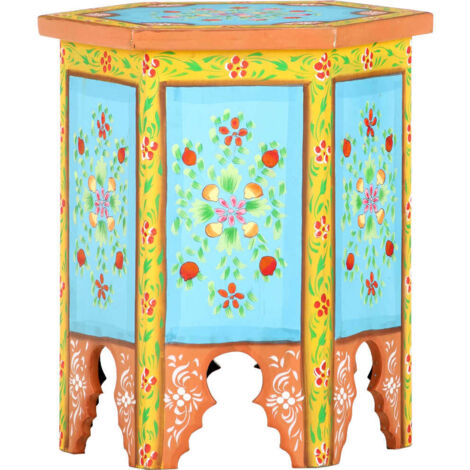 Tavolino Dipinto a Mano Multicolore 38x33x42 cm Massello Mango vidaXL