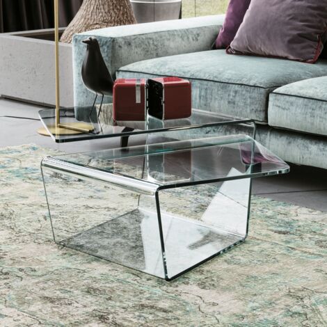 Tavolinetto da Salotto in Vetro curvato PONTE Small 110x60xh38 cm spessore  10 mm trasparente, Vetro Curvato