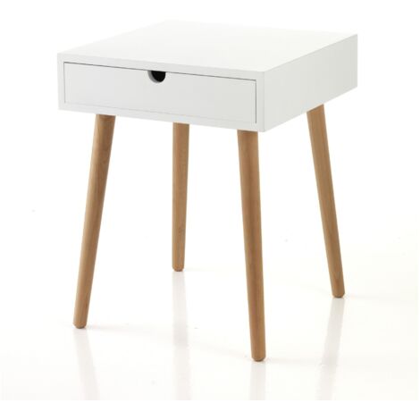 Tavolino effetto legno laccato bianco cm. H.50 x L.40 x P.40