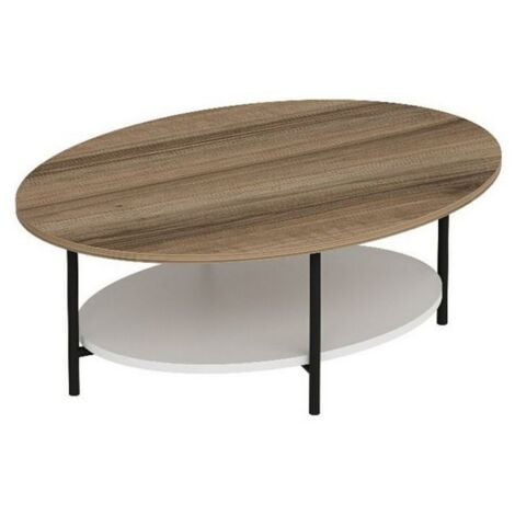 HOMEMANIA Tavolino Elis, Truciolare Melaminico, Metallo, Noce, Bianco, Nero, 90x65x35 cm