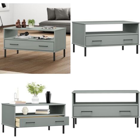 Tavolino Gambe Metallo Grigio 85x50x45 cm Legno Massello OSLO - Tavolino in legno - Tavolino in metallo