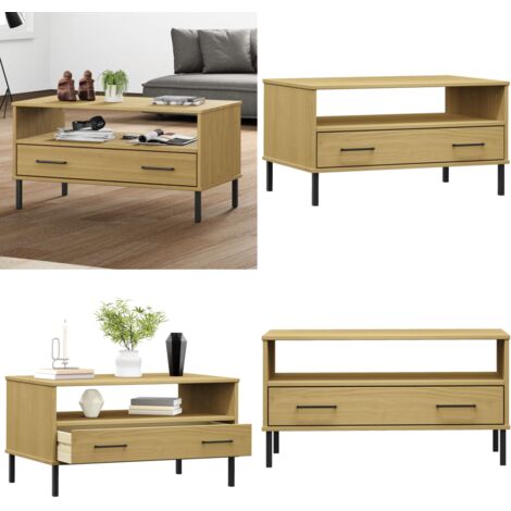 Tavolino Gambe Metallo Marrone 85x50x45 cm Legno Massello OSLO - Tavolino in legno - Tavolino in legno massello