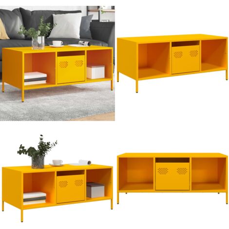Tavolino Giallo 101,5x50x43,5 cm Acciaio Laminato a Freddo - Tavolino industriale - Tavolino in acciaio