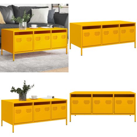 Tavolino Giallo 101,5x50x43,5 cm Acciaio Laminato a Freddo - Tavolino industriale - Tavolino in acciaio