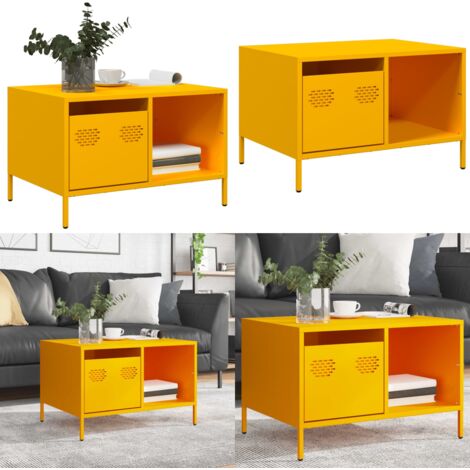 Tavolino Giallo Senape 68,5x50x43,5cm Acciaio Laminato a Freddo - Tavolino industriale - Tavolino in acciaio