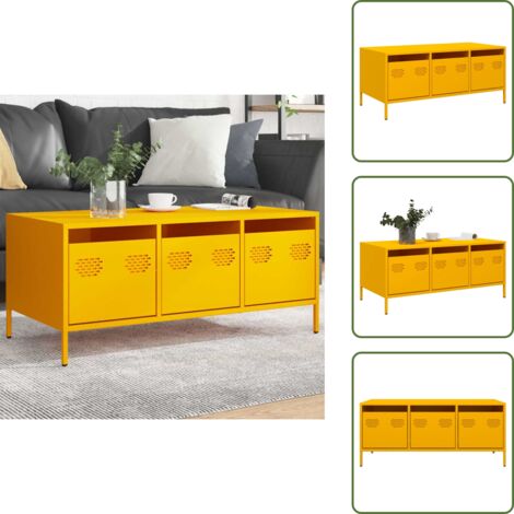 Tavolino giallo - vidaXL Tavolino Giallo 101,5x50x43,5 cm Acciaio Laminato a Freddo - Tavolino con cassetti