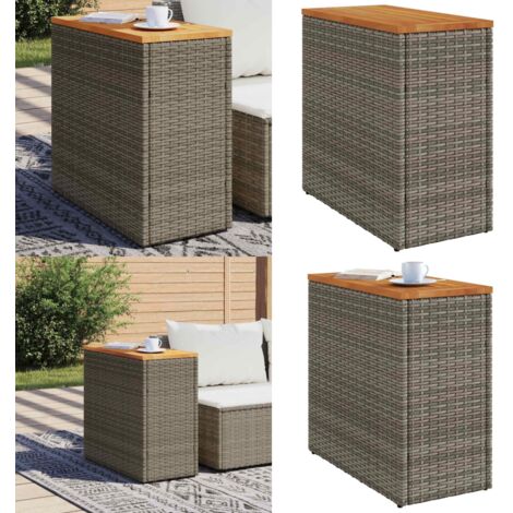 Tavolino Giardino Piano in Legno Grigio 58x27,5x55cm Polyrattan - Tavolo da esterno - Tavolo in legno