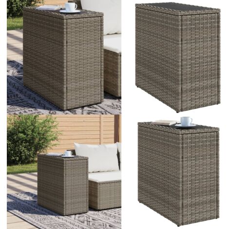 Tavolino Giardino Piano Vetro Grigio 58x27,5x55 cm Polyrattan - Tavolo da esterno - Piano in vetro