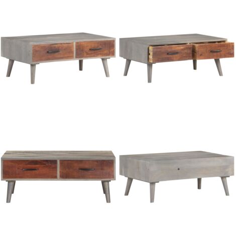 Tavolino Grigio 100x60x40 cm Legno Massello di Mango Grezzo - Tavolino in legno massello - Tavolino grigio