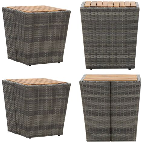 Tavolino Grigio 41,5x41,5x43 cm in Polyrattan e Legno di Acacia - Tavolo da giardino rustico - Tavolo in acciaio