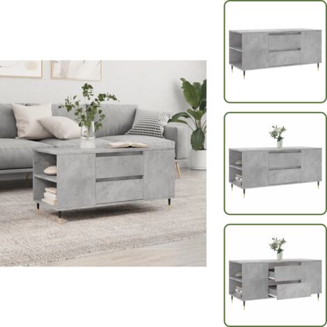 Tavolino grigio cemento - vidaXL Tavolino Salotto Grigio Cemento 102x44,5x50cm Legno Multistrato - Tavolino con cassetti