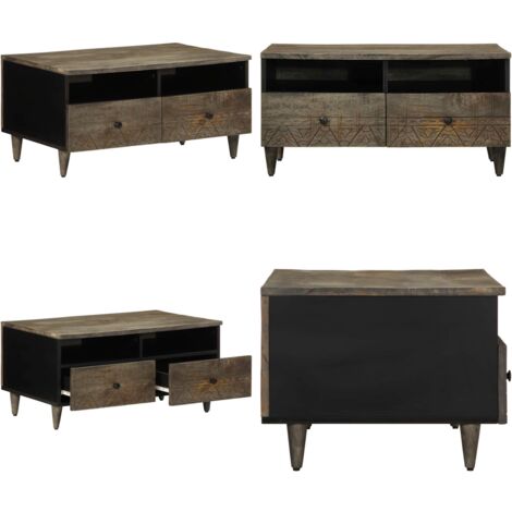 Tavolino Grigio Chiaro 80x54x40 cm in Legno Massello di Mango - Tavolino da soggiorno - Tavolino da camera