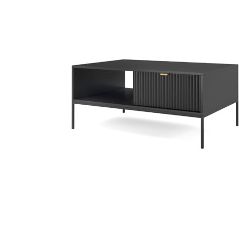 Tavolino: Grigio, Nero, 104 x 46 x 68 cm, maniglie dorate