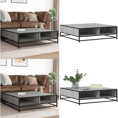 Tavolino Grigio Sonoma 100x100x30 cm in Truciolato e Metallo - Tavolino in legno multistrato - Tavolino in metallo