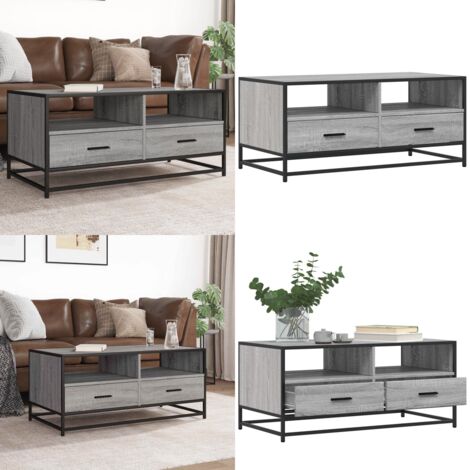 Tavolino Grigio Sonoma 100x50x45 cm Legno Multistrato e Metallo - Tavolino in legno multistrato - Tavolino in metallo