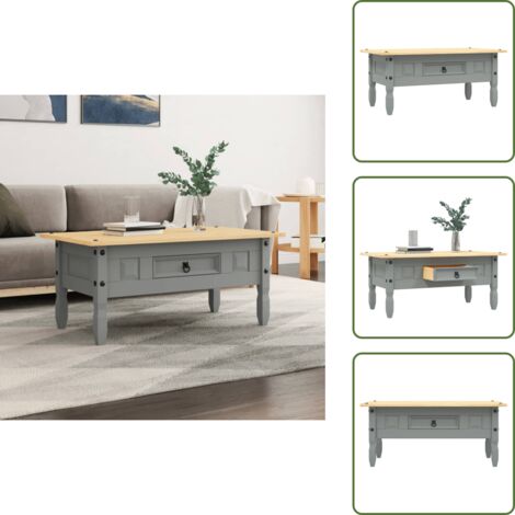 Tavolino grigio - vidaXL Tavolino Caffé Pino Messicano Corona Range Grigio 100x55x44 cm - Tavolino con cassetto