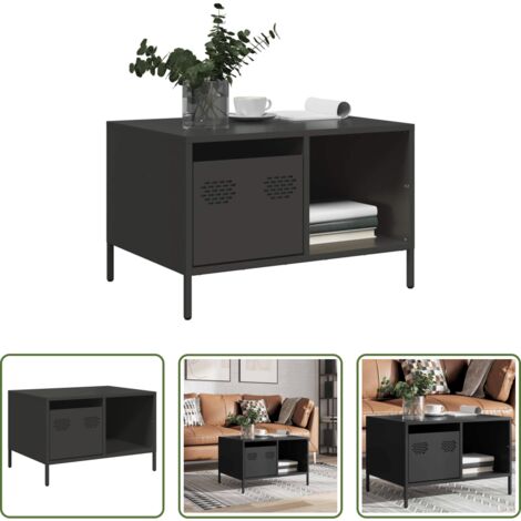 Tavolino in acciaio -  Tavolino Nero 68,5x50x43,5 cm in Acciaio Laminato a Freddo