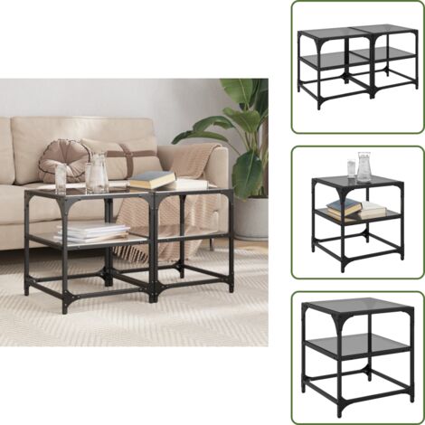 Tavolino in acciaio - vidaXL Tavolini da Salotto con Piano Vetro Nero 2pz 40x40x45cm Acciaio - Tavolino con piano in vetro