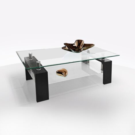 TAVOLINO IN LAMINATO LARICE NERO E PIANO IN VETRO CM 110X60 H. 40