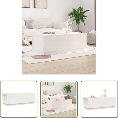 Tavolino in legno massello -  Tavolino da Salotto Bianco 100x50x35 cm Legno Massello di Pino