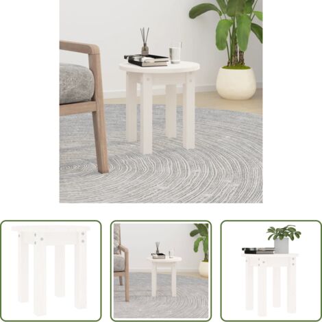 Tavolino in legno massello -  Tavolino da Salotto Bianco Ø 35x35 cm in Legno Massello di Pino