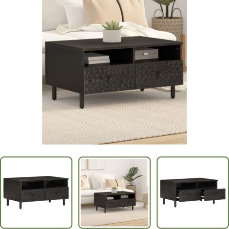 Tavolino in legno massello -  Tavolino da Salotto Nero 80x54x40 cm in Legno Massello di Mango