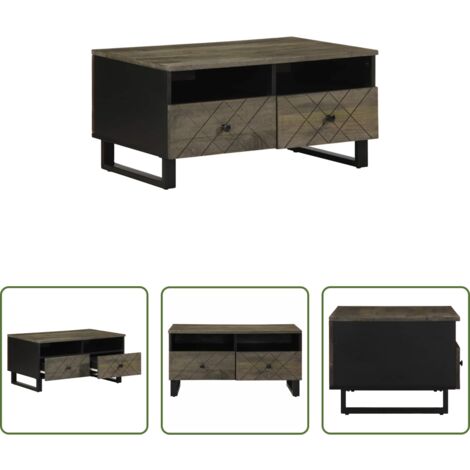 Tavolino in legno massello -  Tavolino da Salotto Nero 80x54x40 cm in Legno Massello di Mango