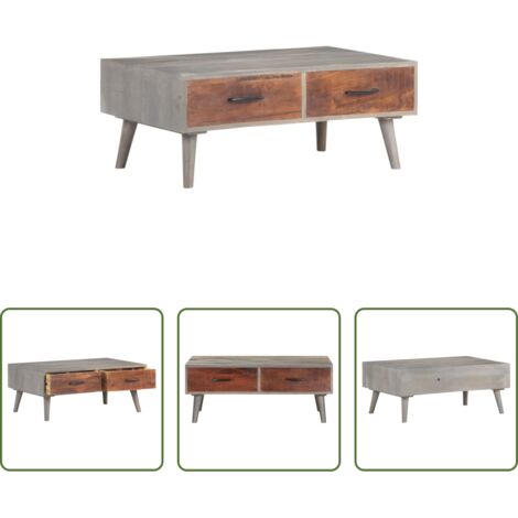 Tavolino in legno massello -  Tavolino Grigio 100x60x40 cm Legno Massello di Mango Grezzo