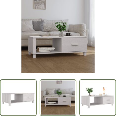 Tavolino in legno massello -  Tavolino HAMAR Bianco 100x55x35 cm in Legno Massello di Pino