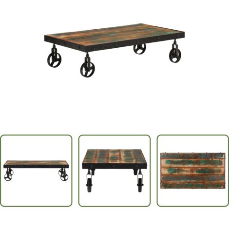 Tavolino in legno massello -  Tavolino Salotto con Ruote Legno Massello Recupero 100x55x26 cm