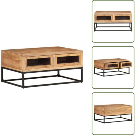 Tavolino in legno massello - vidaXL Tavolino da Salotto 90x60x40 cm in Legno Massello di Acacia - Tavolino con cassetti