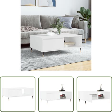 Tavolino in legno multistrato -  Tavolino da Salotto Bianco 90x60x35 cm in Legno Multistrato