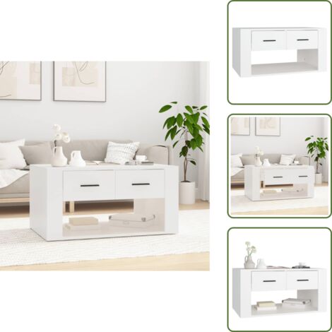 Tavolino in legno multistrato - vidaXL Tavolino da Salotto Bianco 80x50x40 cm in Legno Multistrato - Tavolino con cassetti