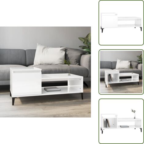 Tavolino in legno multistrato - vidaXL Tavolino da Salotto Bianco Lucido 100x50x45cm Legno Multistrato - Tavolino con ripiano