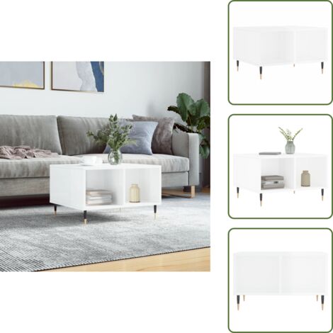 Tavolino in Legno Multistrato - vidaXL Tavolino Salotto Bianco Lucido 60x50x36,5 cm Legno Multistrato - Tavolino Bianco Lucido