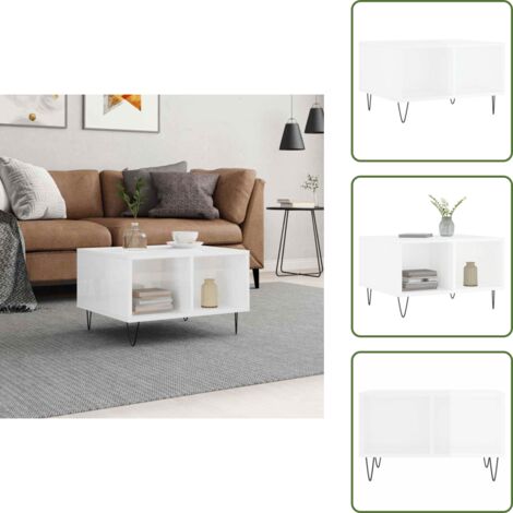 Tavolino in Legno Multistrato - vidaXL Tavolino Salotto Bianco Lucido 60x50x36,5 cm Legno Multistrato - Tavolino Bianco Lucido