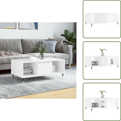 Tavolino in Legno Multistrato - vidaXL Tavolino Salotto Bianco Lucido 90x50x36,5 cm Legno Multistrato - Tavolino Bianco Lucido