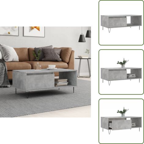 Tavolino in legno multistrato - vidaXL Tavolino Salotto Grigio Cemento 90x50x36,5 cm Legno Multistrato - Tavolino grigio cemento