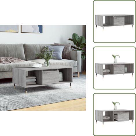 Tavolino in legno multistrato - vidaXL Tavolino Salotto Grigio Sonoma 90x50x36,5 cm Legno Multistrato - Tavolino con cassetto
