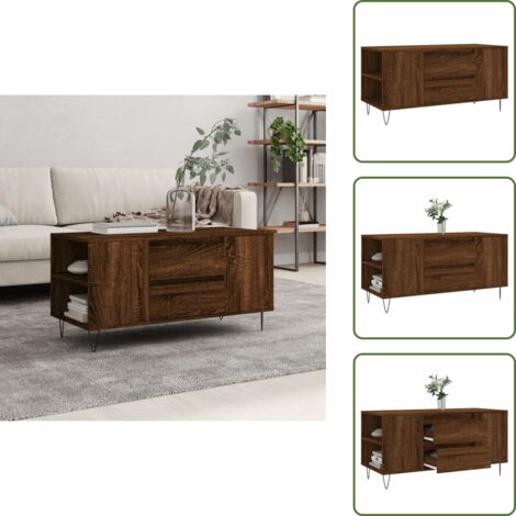 Tavolino in legno multistrato - vidaXL Tavolino Salotto Rovere Marrone 102x44,5x50cm Legno Multistrato - Tavolino con cassetti